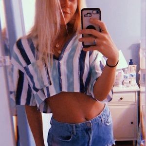 Stripe Button Crop Top